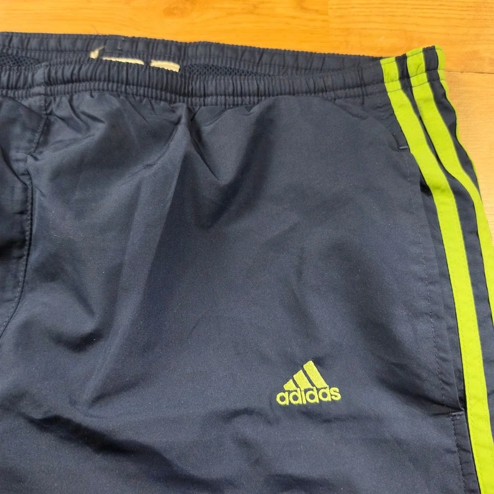 Vintage Adidas Track Pants Mens L Blue Lime Green Stripe Mesh Lined Y2k Baggy